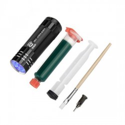 WNB 10ML GREEN OIL UV SOLDER MASK INK BGA PCB PAINT PREVENT CORROSIVE ARCING SOLDERING PASTE FLUX INKS SOFT NYLON BRUSH WITH 9 LED LIGHT