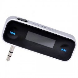 Exian Aux FM Transmitter Wireless with SilverButtons, Rectangular, Black